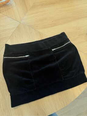 Juicy Couture Black Velvour Mini Skirt with Silver Zippers